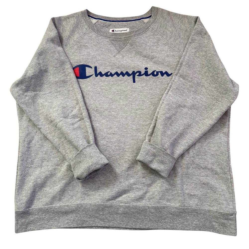 Champion Gray Crewneck Sweatshirt‎ Script Logo Womens 1X Pullover